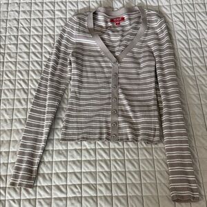 Guess Taupe and White Striped Cardigan